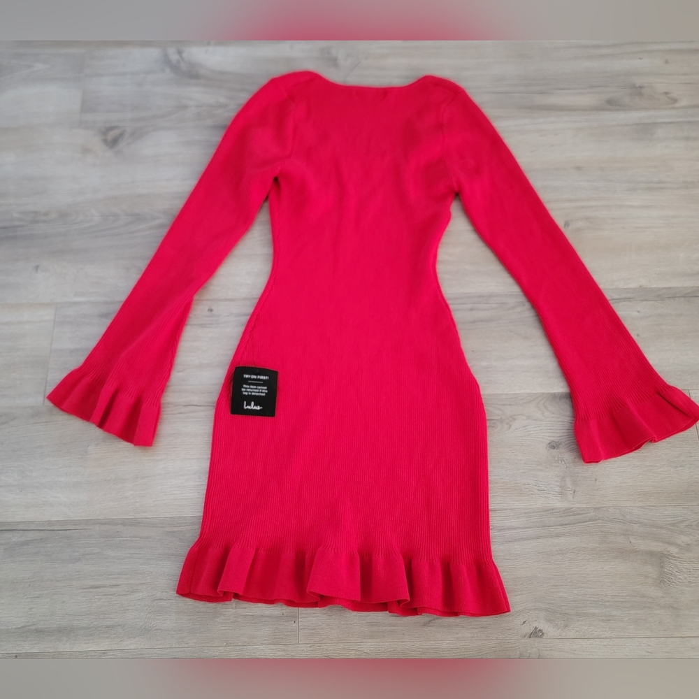 Lulus Cozy Outlook Red Long Sleeve Sweater Mini Dress sz Medium - Picture 5 of 6